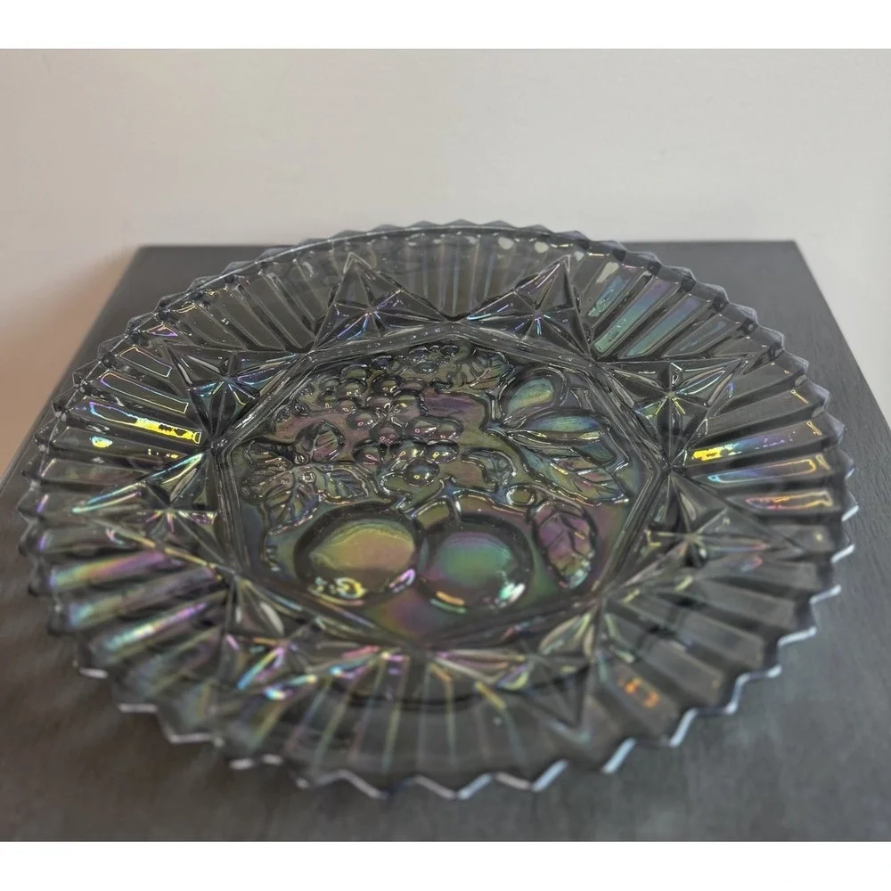 Vintage INDIANA Carnival Glass Serving/Jewelery Platter Iridescent Fruit‎ 11.5